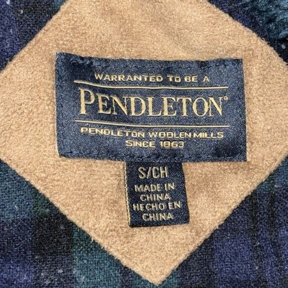 Pendleton Womens Sherpa Fleece Jacket S/CH Navy Blue Plaid Accent Zip-Up Collar - Picture 2 of 8